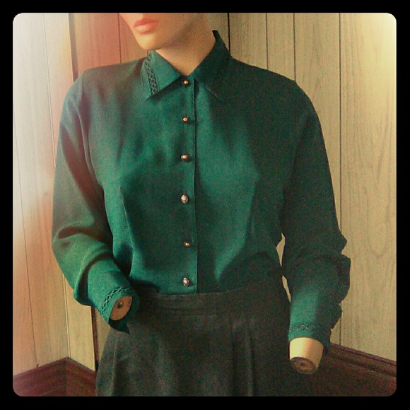 Yves St. Clair Tops - VINTAGE Emerald Green Yves St. Clair Blouse